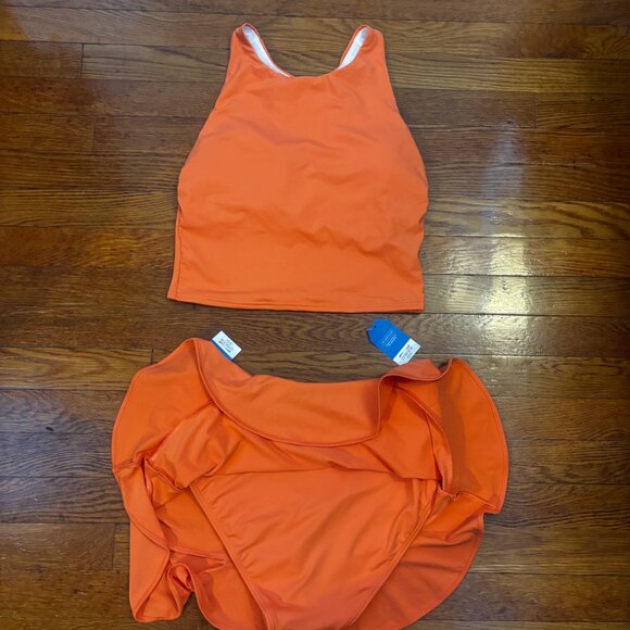 Land's End Papaya Orange Swim Skirt (8) & Tankini Top (10) Set NWT - Picture 7 of 10